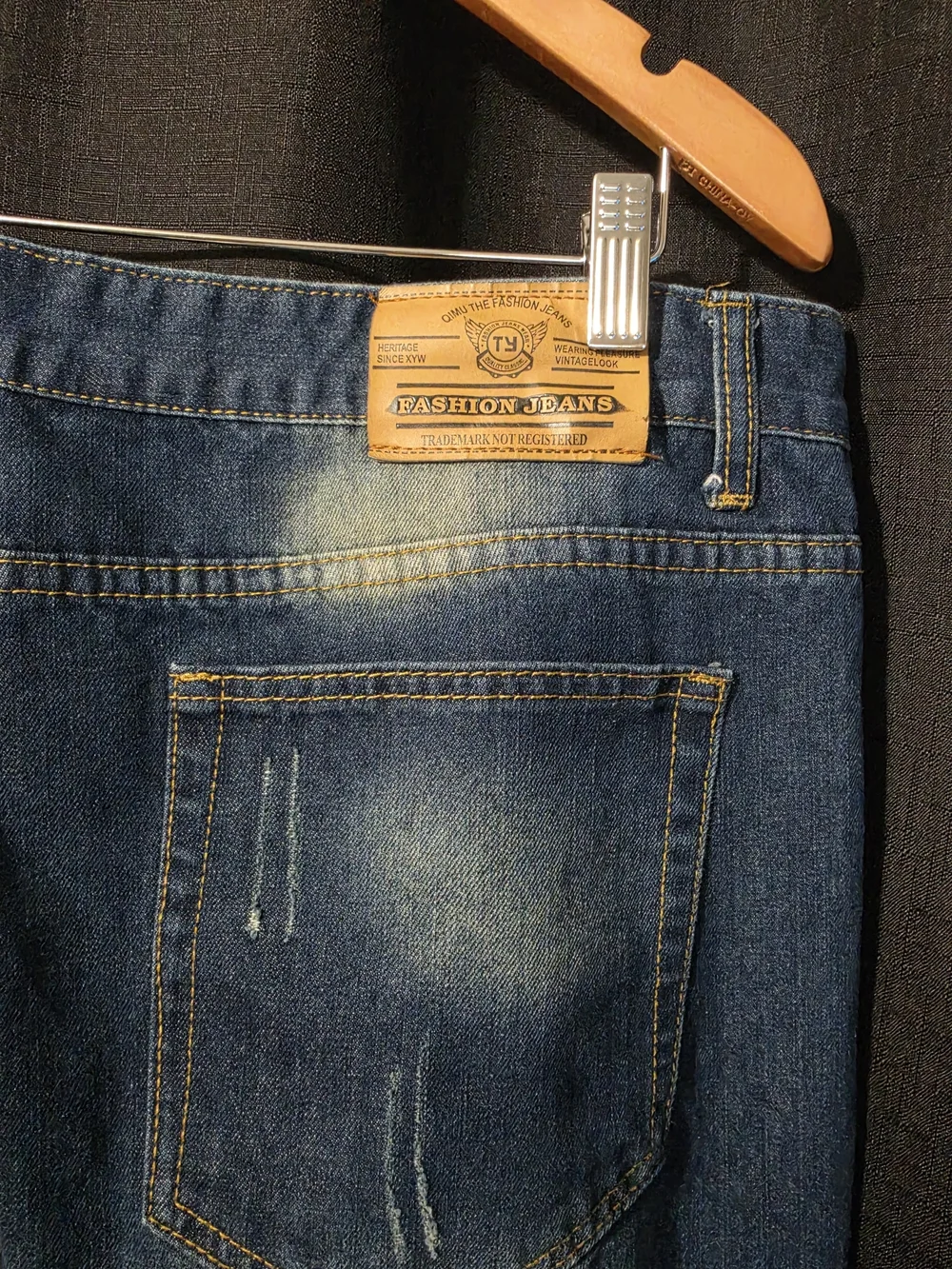 Men's VTG Fashion Jeans Straight Fit Distressed Dark Blue